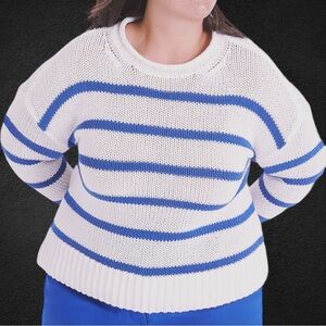 NWT Lane Bryant Classic Blue Stripe Crewneck Sweater Size 22/24